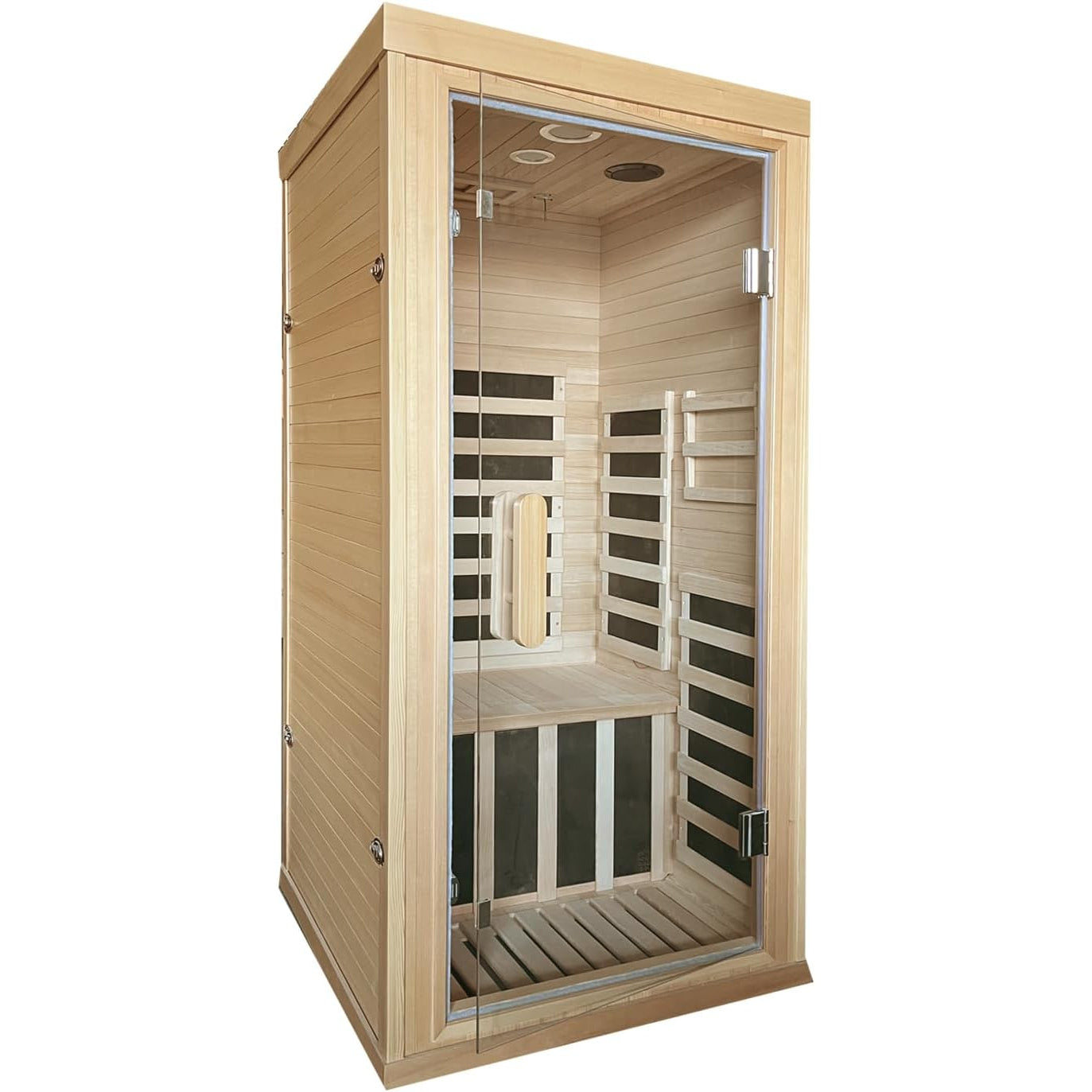 Home Infrared Sauna Room with Graphene Carbon Plate Heater - Canadian Hemlock Wood Cabin, Low-EMF Full-Spectrum, //AUX Stereo & FM Radio, Door & Roof - Portable Indoor Sauna for Spa,