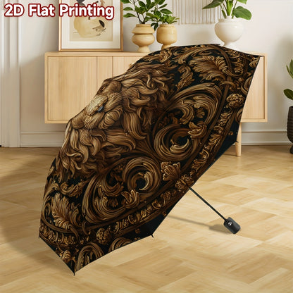 Automatic Open/Close Umbrella with Golden Lion Head Design - Elegant Black & Golden Accent Folding Umbrella, Heavy-Duty Iron Frame & 8-Rib Structure, Auto Open Close Button, Compact Travel Umbrella for Women/Men, Ideal Gift f