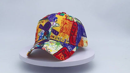MIACAWOR Hip-Hop Graffiti Baseball Cap - Adjustable, Lightweight Polyester, Outdoor Sports Visor with Vibrant Street Art Design, Buckle Closure, Hand Washable, Party Hat|Graffiti Design|Adjustable Cap