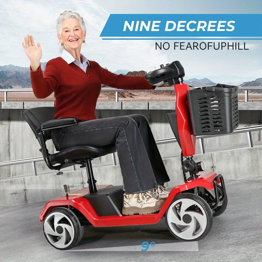 250W Motor+15 Mile Range! FSA/HSA Four Wheel Mobility Scooter, with A 260 Pound Weight Capacity And Foldable Design, Comes with A Front Facing Shopping Basket, Making It Easy to Shop with Just One Click!