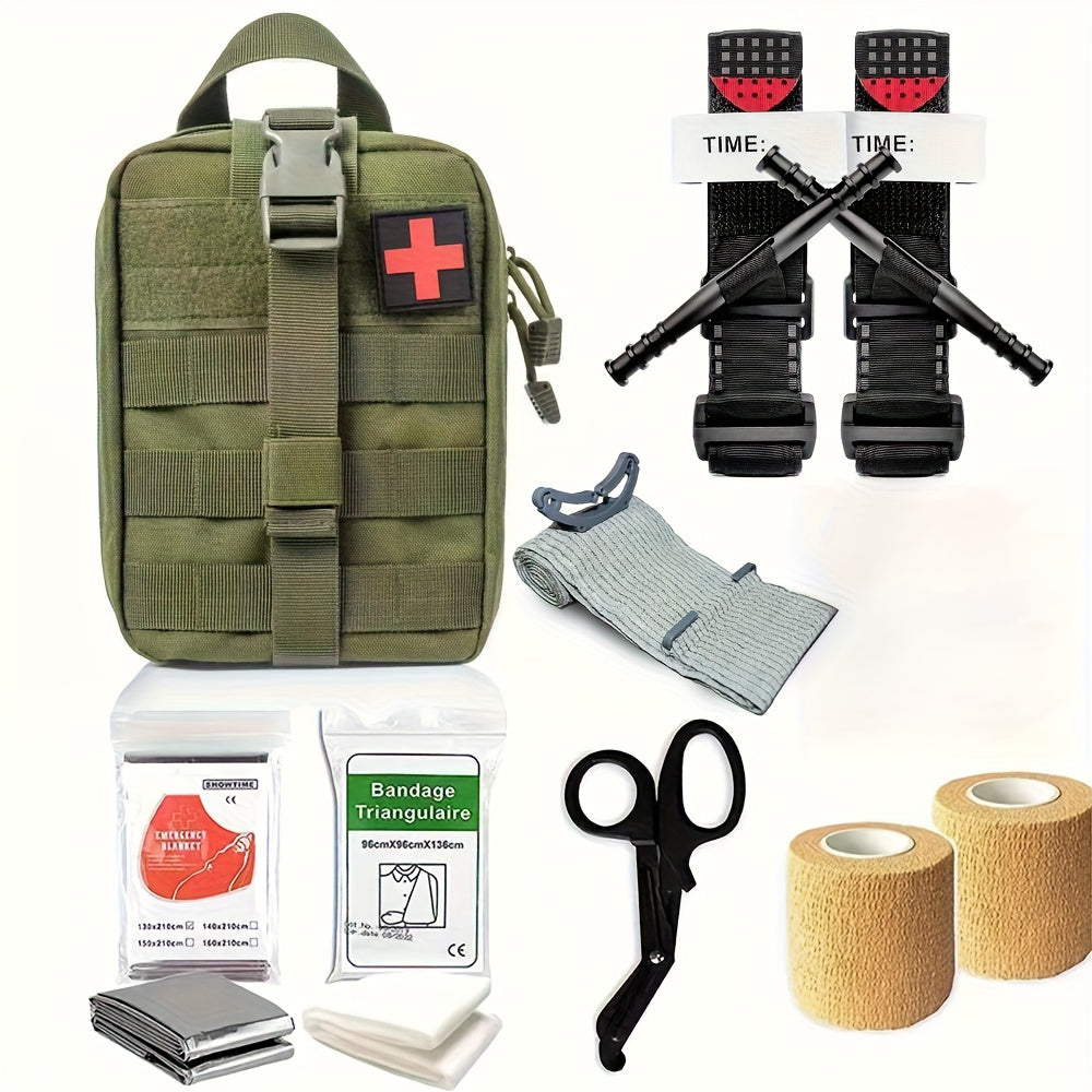 Emergency Survival Kit Trama First Kit with Tourniquet and Quikclot, Ifak Trauma Kit Mini Travel Size, Tactical Medical Kit Military Med Supplies with Pouch for Travel Car Camping Hiking (Grey)