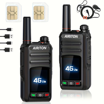 2 Pack AIRITON Global POC 4G LTE Walkie Talkie with SIM Cards,Unlimited Range radios Long Range walkie talkies 5000 Miles Nationwide AI-G7 Rechargeable Two-Way Radios Portable Type-C Fast Charging for Camping Hiking