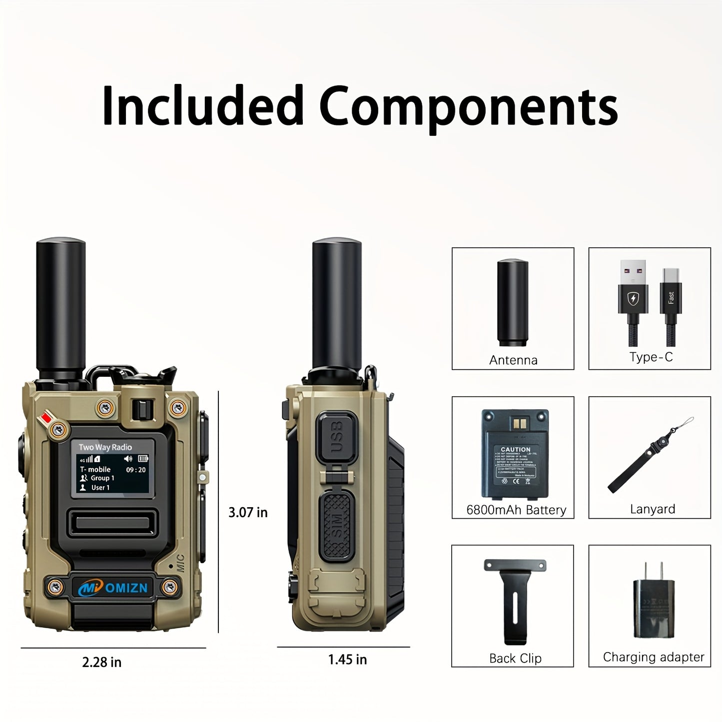 OMIZN-M8 Global Walkie Talkie 5000km Nationwide PoC Two Way Radios with SIM Card 6800mAh AES256 Type-C Charging Noise Reduction Long Range, Emergency Communication, Outdoor Communication, Lightweight Radio, Portable Device, D