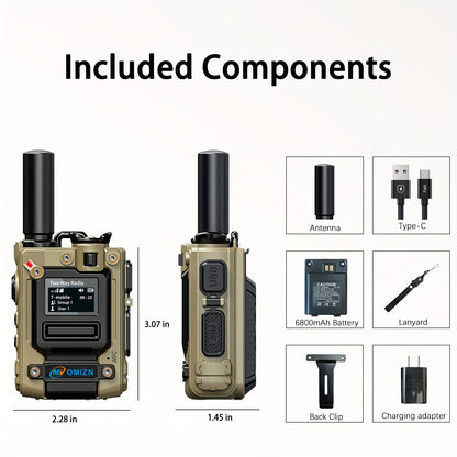 OMIZN-M8 Global Walkie Talkie 5000km Nationwide PoC Two Way Radios with SIM Card 6800mAh AES256 Type-C Charging Noise Reduction Long Range, Emergency Communication, Outdoor Communication, Lightweight Radio, Portable Device, D