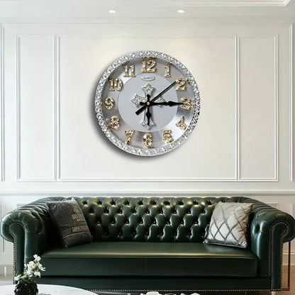 1pc 2D plane wall-mounted clock decoration, 10/12inch The silver circular wall clock has no diamonds word wooden circular wall-mounted clock, wooden circular decorative clock with digital display, suitable for home decoration