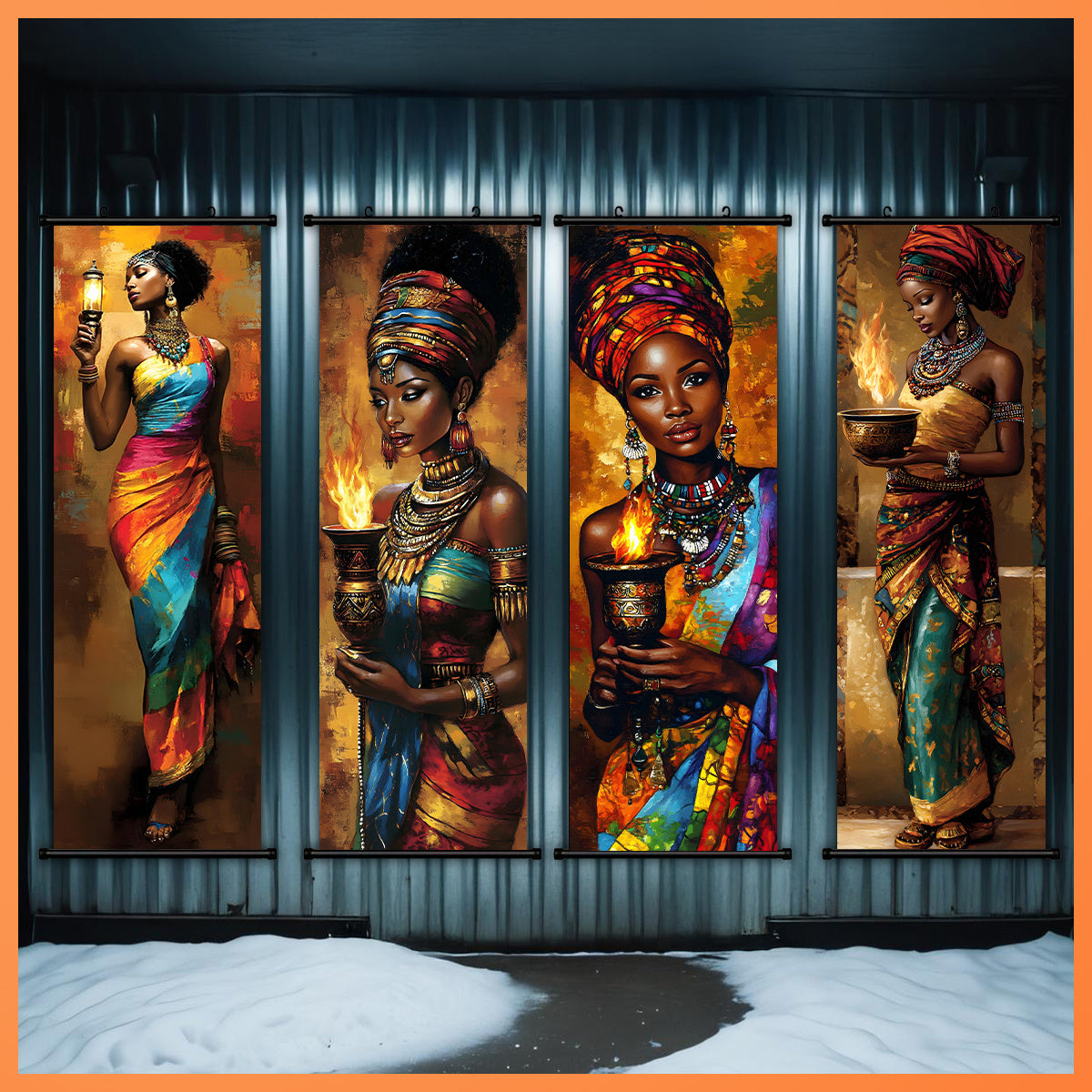 2D Flat, 2D/FLAT - 4pcs Vibrant African Tribal Art Wall Decor Set with Plastic Hooks, Easy to Hang – Perfect for Bedroom, Office, Living Room, Café Wall Decoration in Halloween Style, Halloween Wall Art, Indian Home Decor