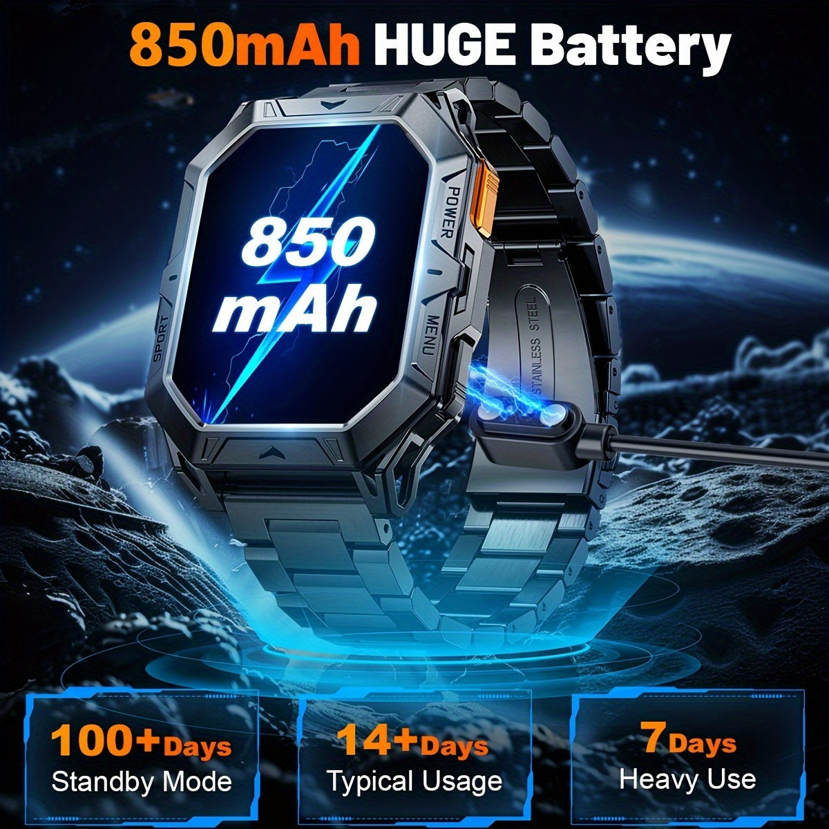 LIGE Smartwatch for men, IPX8 High Quality, 2.13-inch AMOLED screen, 100+ Sport mode, wireless call, Weather Display, 850mAh battery, 100 days of battery life, Sports Watch for iPhone and Android, black/grey