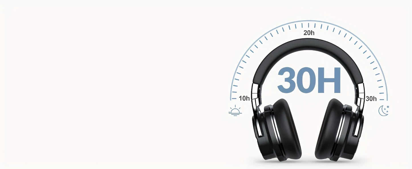 Active Noise Cancelling Wireless Headphones, 30H Playtime, with Microphone, Deep Bass, 30 Hours Playtime