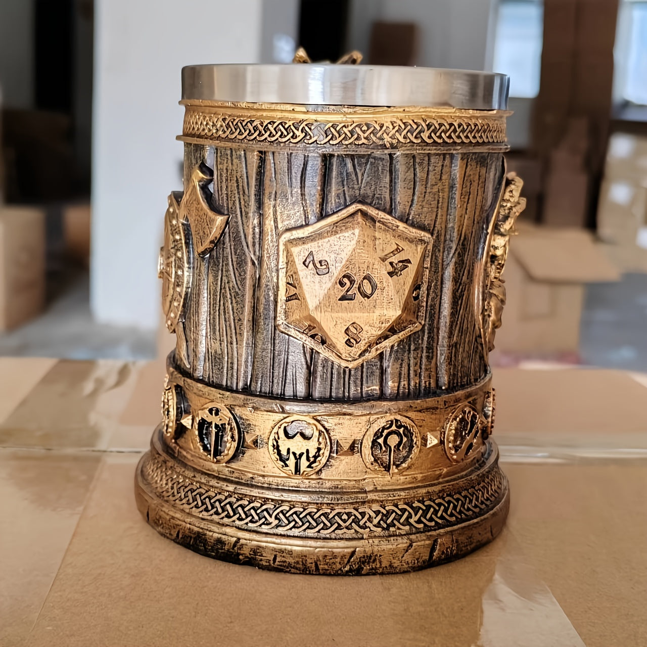 Vintage Medieval Handle Beer Mug: 600ml/20.29oz Large Capacity Stainless Steel Mug - Perfect for Summer Beverages, Coffee, or as a Men's Birthday Gift - Hand Wash Only - Resin Cup Collection