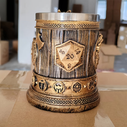 Vintage Medieval Handle Beer Mug: 600ml/20.29oz Large Capacity Stainless Steel Mug - Perfect for Summer Beverages, Coffee, or as a Men's Birthday Gift - Hand Wash Only - Resin Cup Collection