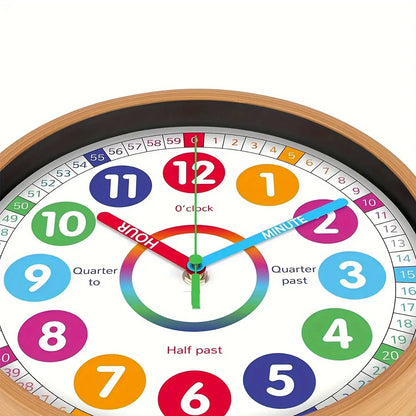 2D Flat, 10-Inch Educational Clock-Silent Non-Tick Learning Tool with Color Coded Minutes, Quiet Japanese Quartz Movement-Suitable for Classrooms, Homes, Offices-Battery Powered Wall Clock (AA Battery Not Included)-Modern Dec