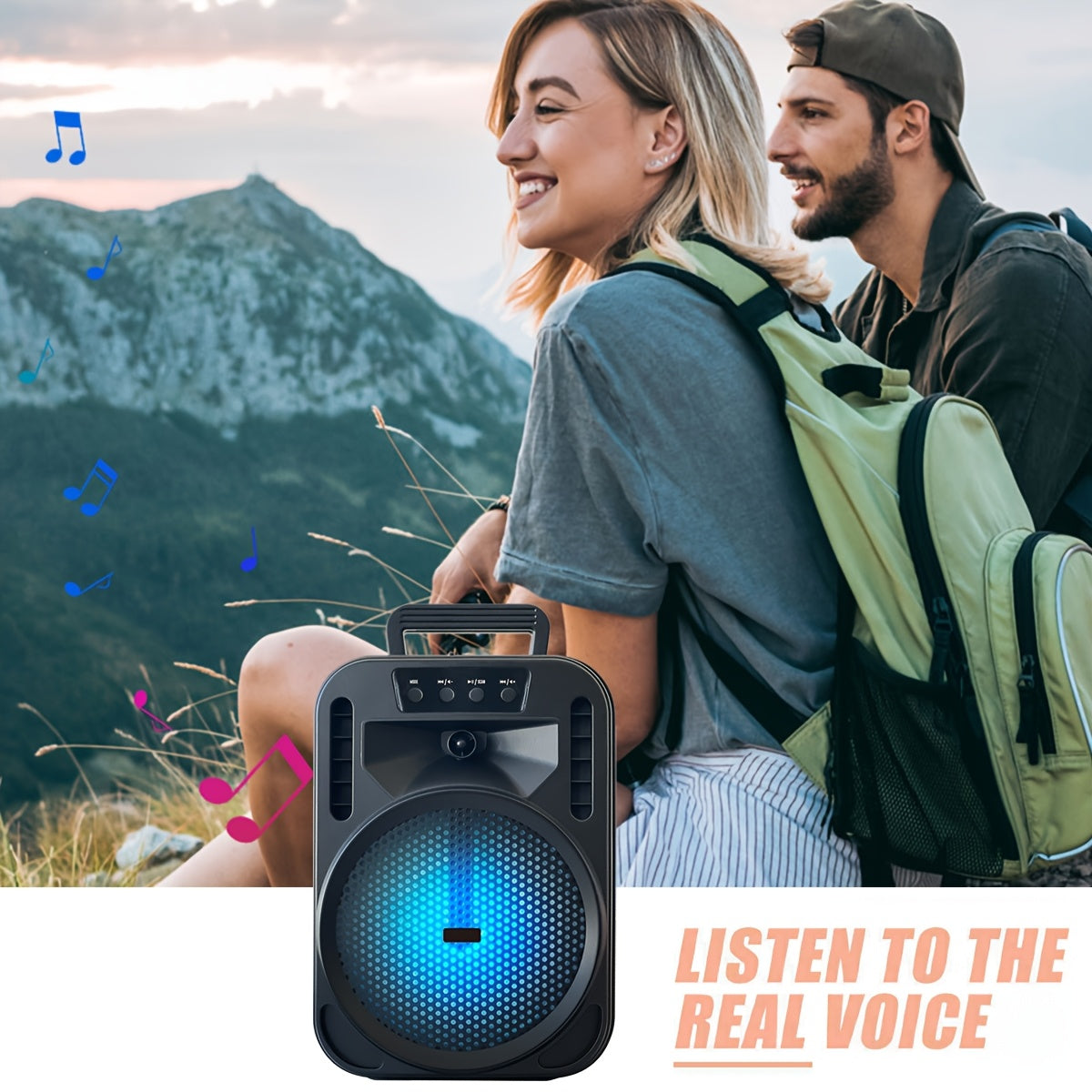 4000W Rechargeable Outdoor Bluetooth Speaker Portable PA System W/ 6.5" Subwoofer, Party Lights USB/TF/FM/TWS, FM Radio, Perfect for Thanksgiving & Christmas Party