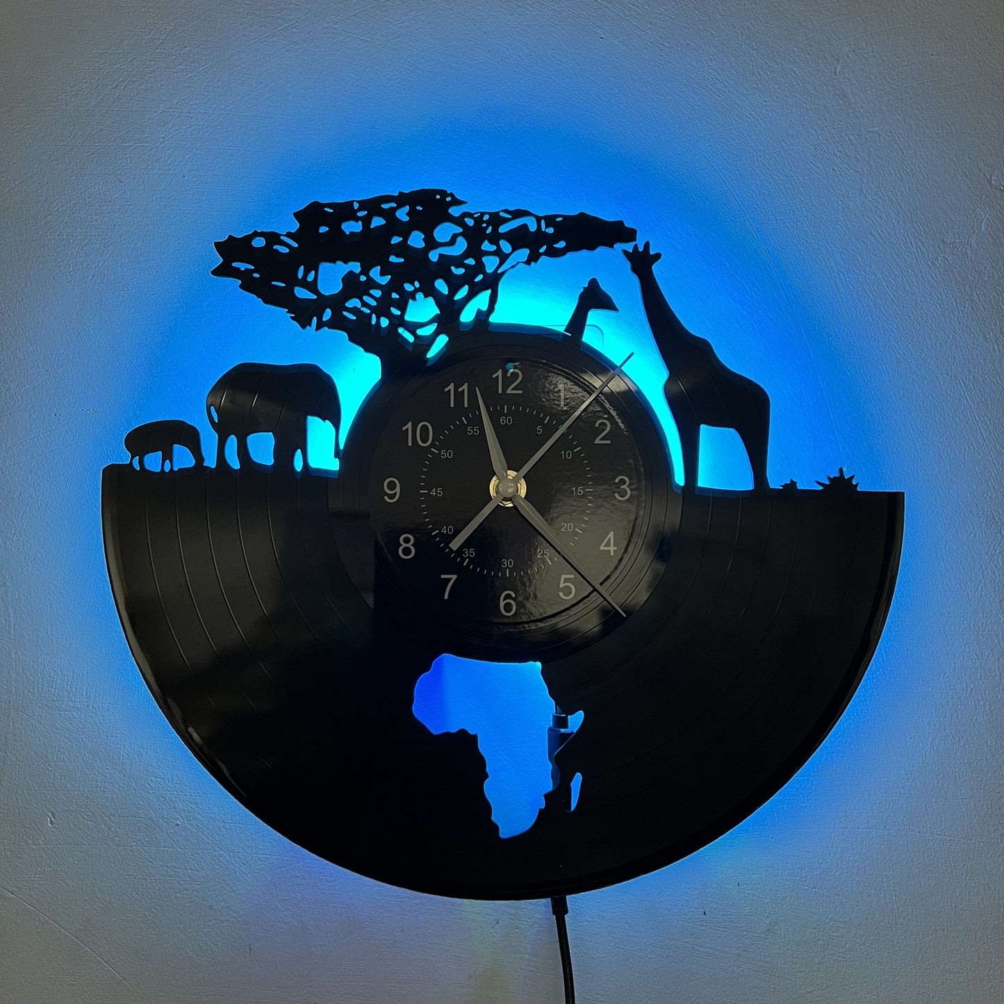 Vinyl LED Lights Wall Clock, Home Decoration, Office Decoration, Hotel Decoration, Halloween Decoration, Christmas Gifts, Birthday Gifts, African Animal Theme Super Magic Mood Wall Clock, Stylish Wall Clock, Wall Clock Acryli