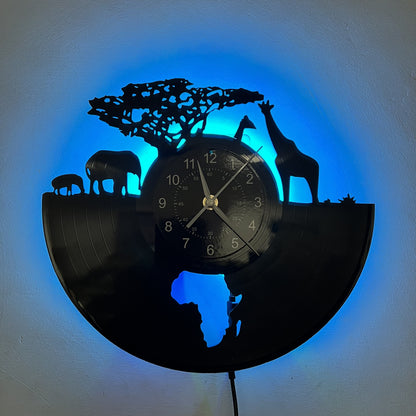 Vinyl LED Lights Wall Clock, Home Decoration, Office Decoration, Hotel Decoration, Halloween Decoration, Christmas Gifts, Birthday Gifts, African Animal Theme Super Magic Mood Wall Clock, Stylish Wall Clock, Wall Clock Acryli
