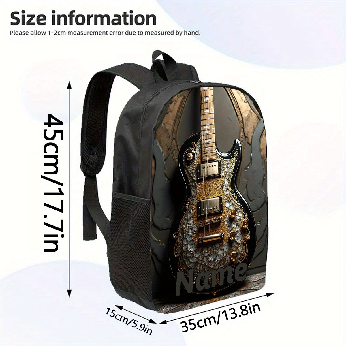 1pc Custom Electric Guitar Backpack - Personalized Name/Text, Large Capacity 17-Inch Laptop Backpack with Electric Guitar Design, Lightweight School, Travel, Work Bag - Birthday/Christmas/Father's Day Gifts for Musicians, Stu