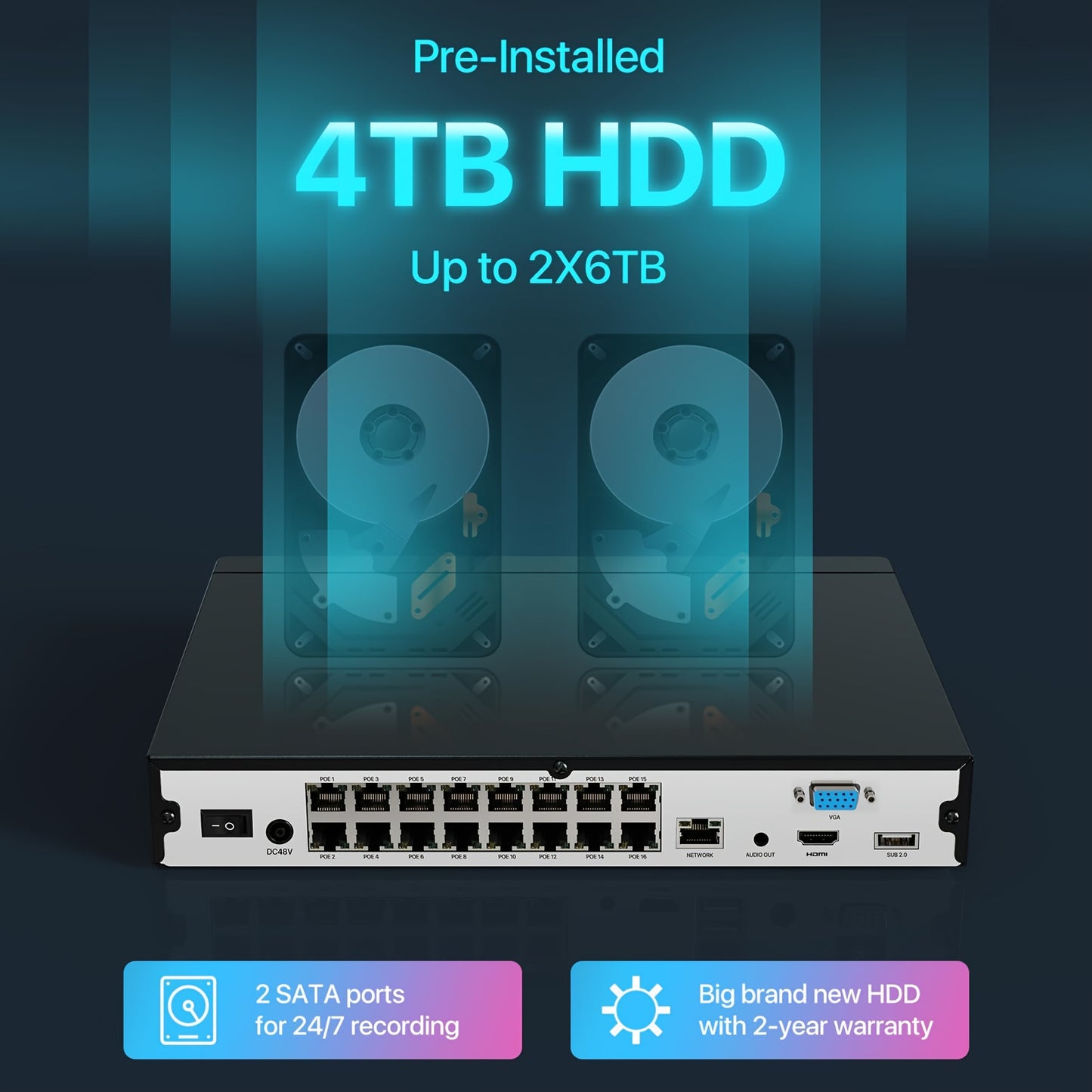 ZOSI 16CH 4K PoE NVR Home Security Camera System, 8 Cameras 4K C182 Audio Outdoor PoE Cameras with Color Night Vision, Person Vehicle Detection, 2 Way Audio, Pre-installed 4TB HDD, Outdoor Surveillance, Property Protection, P