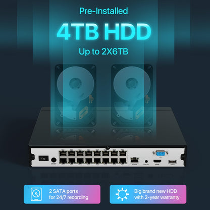 ZOSI 16CH 4K PoE NVR Home Security Camera System, 8 Cameras 4K C182 Audio Outdoor PoE Cameras with Color Night Vision, Person Vehicle Detection, 2 Way Audio, Pre-installed 4TB HDD, Outdoor Surveillance, Property Protection, P