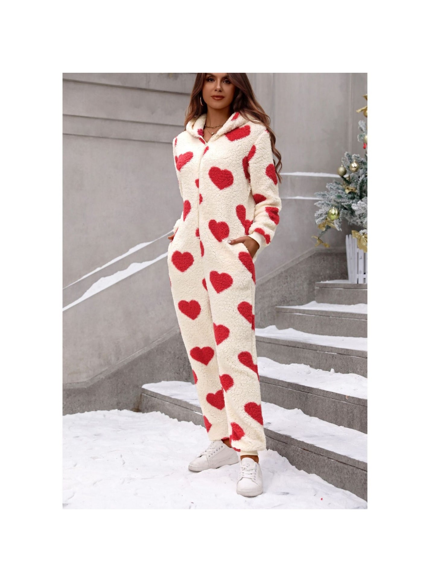 ' Plush Bodysuit - Cozy Hooded -Neck Jumpsuit, Winter Warm Clothing Suitable for Christmas, Machine Washable Solid Color Clothing (No Parts)