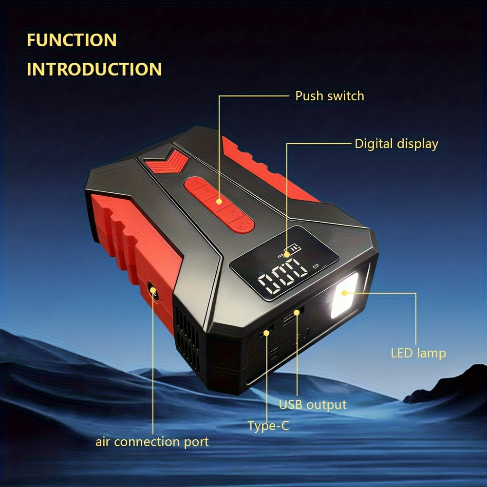 12000A Peak Car Emergency Starter & 250PSI Portable Tire Inflator, 12V (Allgas/ 2.11 Gallons Diesel) Quick Start Vehicle, Portable Car Battery Charger, USB Input/ Output, LED Emergency Light, Auto Additions Tool