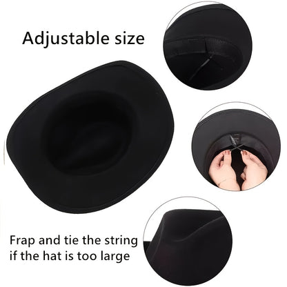 2pcs Western Cowboy Hats for Men & Women - Classic Wide Brim with Metallic Bull Headband, Black PVC-Coated Non-Stretch Fabric, Reinforced Stitching, Hand Wash/Dry Clean - Perfect for Parties, Cosplay, Themed Events & Gifts, C