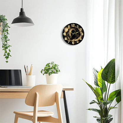 Glass Deep Sparkling Golden Vast Universe Wall Clock, Dark Tempered Glass Face with Film Coating for Living Room, Bedroom, Kitchen & Office Decor - Unique Aesthetic Home Artwork, Ideal Birthday Gift and Modern Housewarming Pr