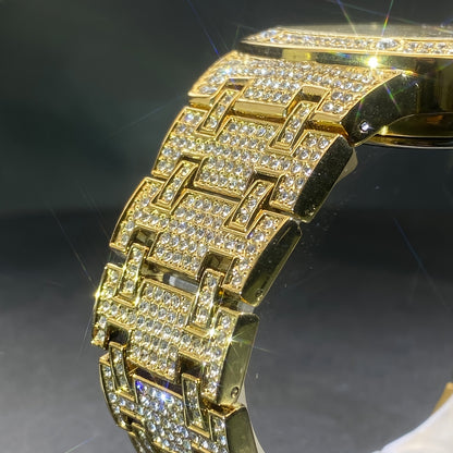Latest Chilled Men'S Watch With Street Style Water Drill Hip-hop Square Watch For Women With Luminous Scale For Couples, Jewelry Accessories.