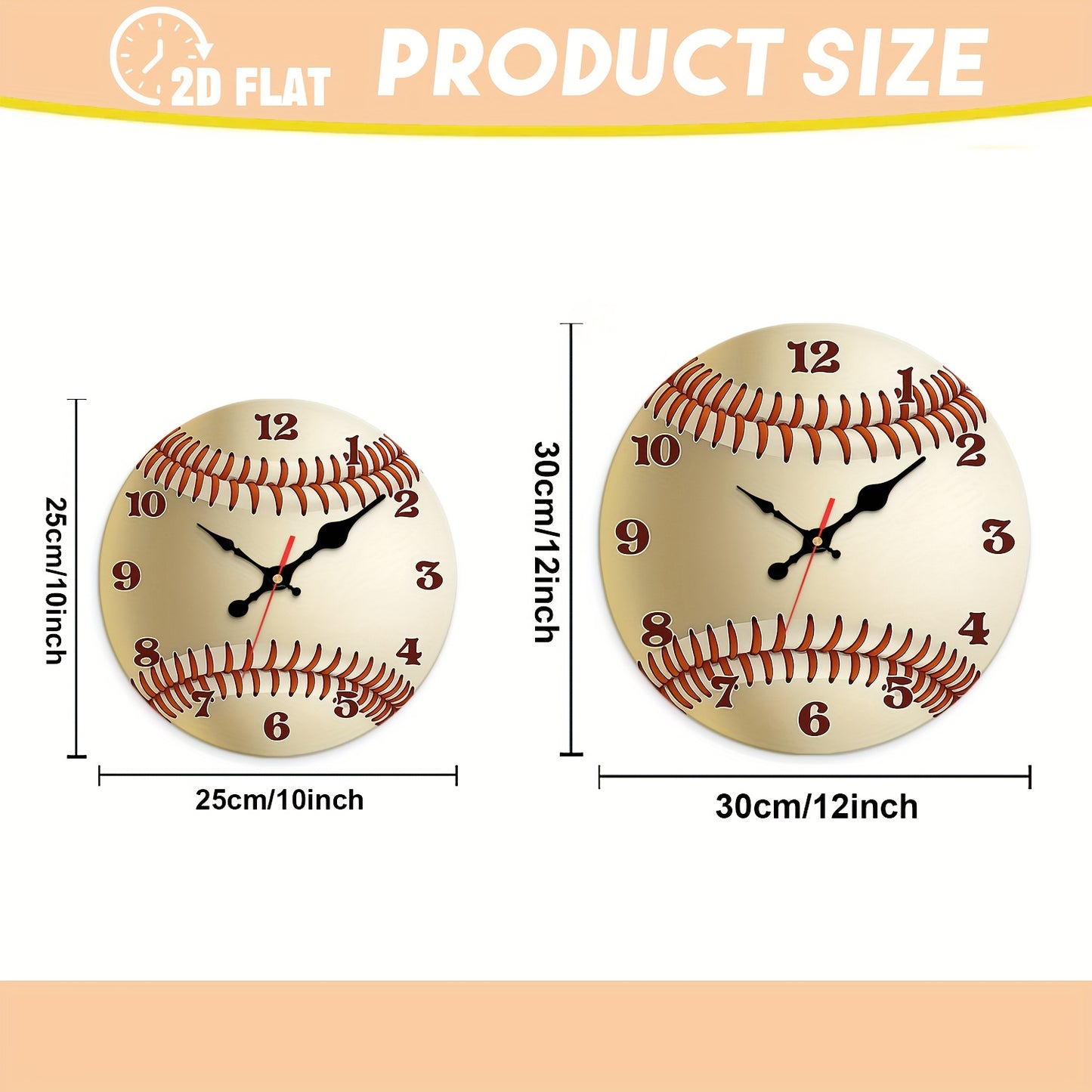 1pc Baseball-Themed Large Wall Clock - 12 Inch Silent Non-Ticking Quartz Movement, Beige & Brown Baseball Stitch Design, Minimalist Modern Decor for Home, Office, Sports Room - Durable Artificial Wood Round Clock with Black H