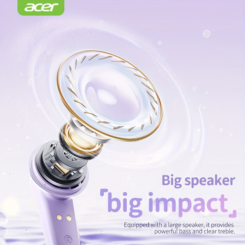 [ACER Official Authentic Product] TWS Wireless Earbuds Deep Bass Stereo Sound Cute Macaron Colors Extra-Long Battery Life In-Ear Design for Sports/Running Low-Latency Gaming Mode Hi-Fi Audio Lightweight Touch Control Stylish