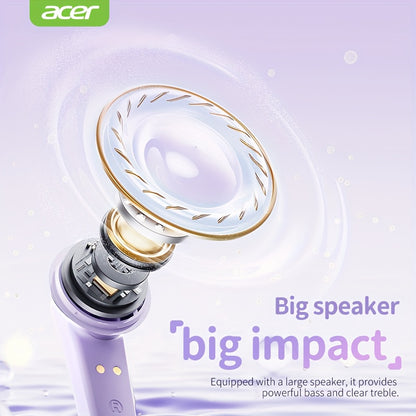 [ACER Official Authentic Product] TWS Wireless Earbuds Deep Bass Stereo Sound Cute Macaron Colors Extra-Long Battery Life In-Ear Design for Sports/Running Low-Latency Gaming Mode Hi-Fi Audio Lightweight Touch Control Stylish