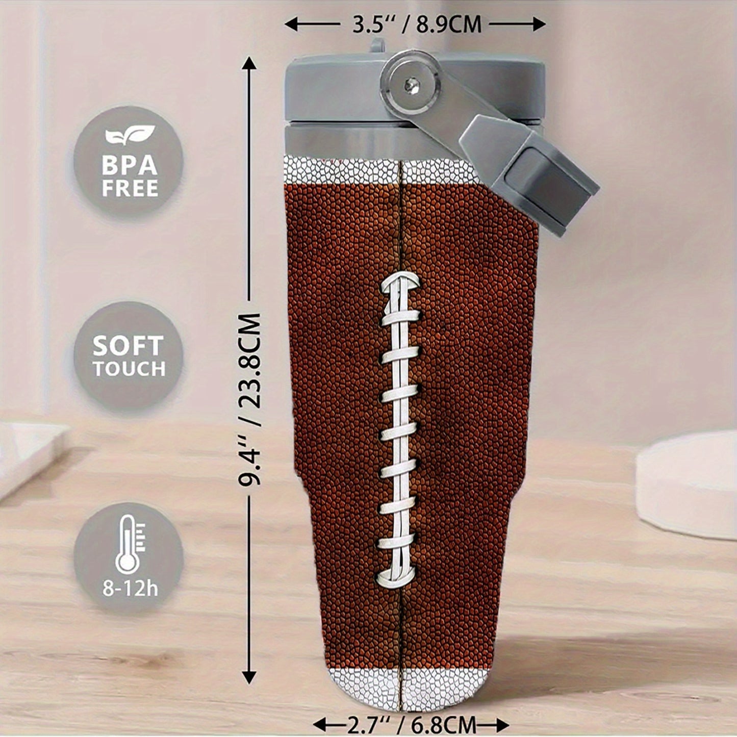 30oz Football Texture Stainless Steel Tumbler, Double Wall Vacuum Insulated Travel Mug, Spill Proof Lid, Perfect Gift for Dad, Mom, Ideal for Christmas, Thanksgiving, Valentine's, Mother's, Father'S Day, Gift for birthday, Co