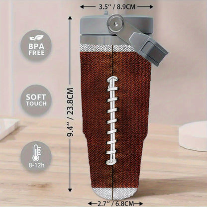 30oz Football Texture Stainless Steel Tumbler, Double Wall Vacuum Insulated Travel Mug, Spill Proof Lid, Perfect Gift for Dad, Mom, Ideal for Christmas, Thanksgiving, Valentine's, Mother's, Father'S Day, Gift for birthday, Co