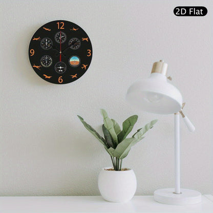 1pc 10 Inch Aviation Pilot Wall Clock with Flight Instrument Design - Silent Non-Ticking Modern Black & Orange Airplane Speed, Altitude, Heading, Vertical Speed dials - Easy-to-Read Black Face & White Hands - Ideal for Home,