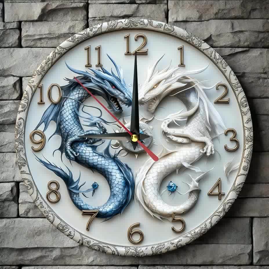 Dragon-Themed Silent Wooden Wall Clock, 9.8" Round - Farmhouse Style for Kitchen, Bedroom, Office Decor | Easy to Read, No Ticking Sound | Battery Not Included