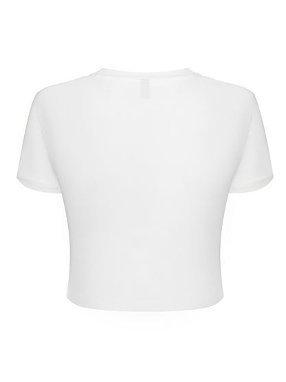 Fun flower-shaped letter creative pattern Women's fashionable short printed T-shirt, sexy slim-fitting waist-revealing Women's T-shirt, round-neck short Women's tight top, classic three-color short-sleeved casual, elegant, li