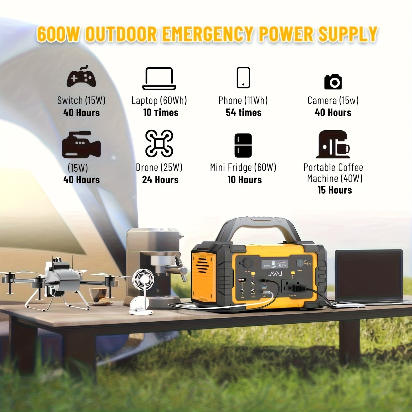 Galaxy Green Portable Power Bank with Solar Panel, 643Wh/600W Solar Power, with 60W USB-C PD Output, 110V Pure Sine Wave AC Power Outlet, Suitable for Family Emergency Outdoor Hunting Camping RV Travel, Emergency Power Supply