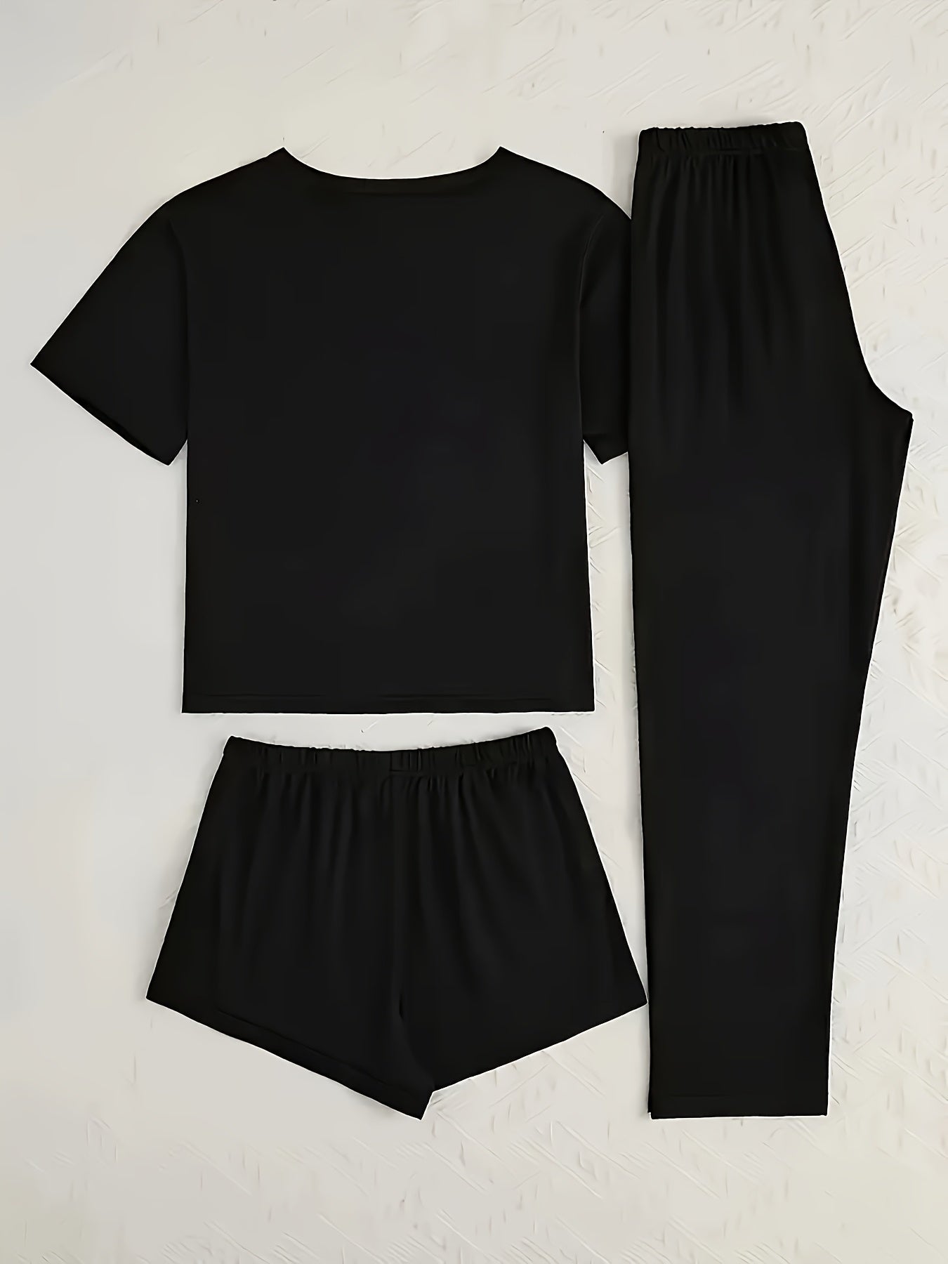 Short Sleeve Long Pants Shorts - Fashionable 3pcs - Unique Design Print Women'S Pajamas, Home Wear
