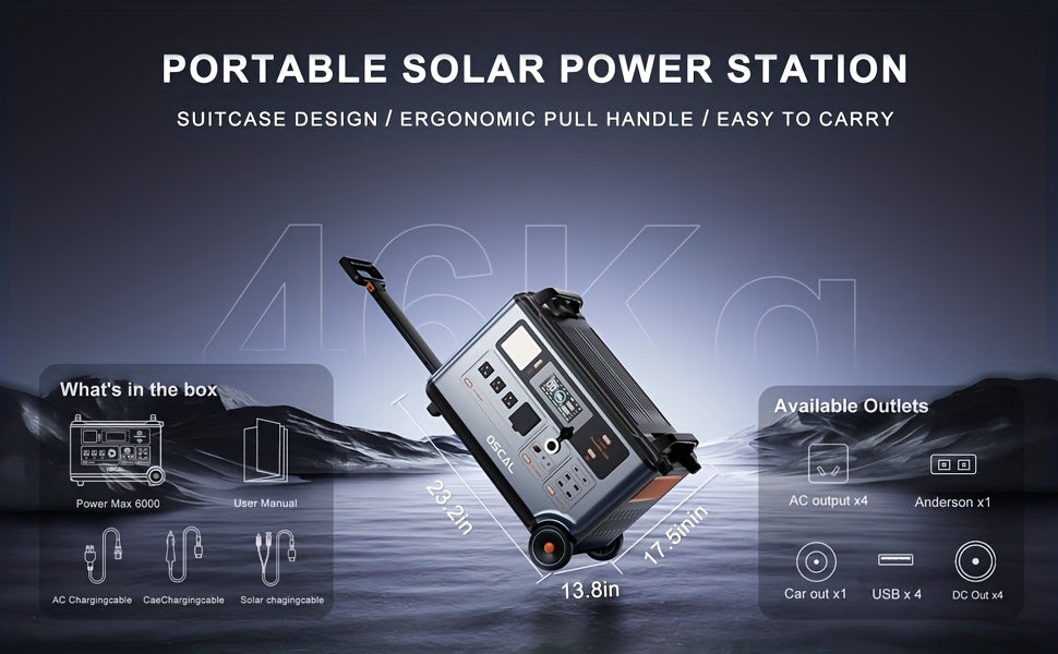 Blackview OSCAL PowerMax 6000 Solar Generator, 3600Wh/6000W Power Station with 200W Solar Panels, 120V/240V Split Phase Voltage AC Outlets (9000W Peak), 2400W Solar Charging, Emergency Home, Battery Backup, Plus A Bonus 30W S