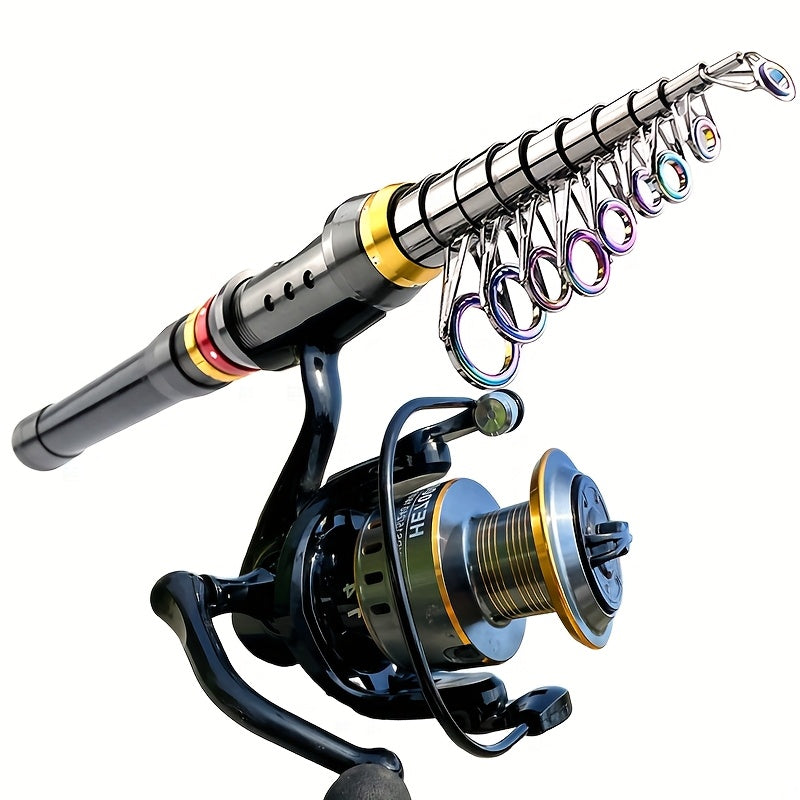 [GHOTDA Fishing Rod & Reel] GHOTDA Telescopic Fishing Rod & Reel Combo - 70-140 Inch Carbon Fiber, Lightweight, Adjustable, Medium-Fast Action, Super Hard, Freshwater & Saltwater, Spinning Technique, Portable, Foldable, Durab