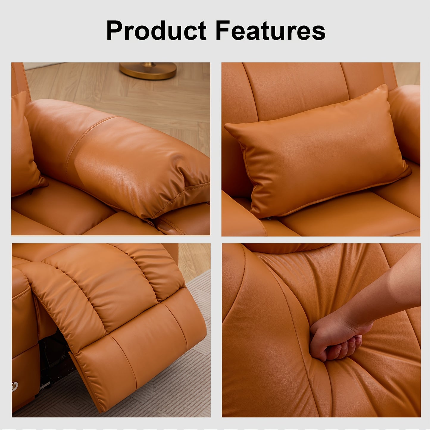 63" Brown Faux Leather Recliner Sofa with Console, Cup Holders, Lumbar Pillow & Storage Pocket - Contemporary Metal Frame Office Chair for Home or Office Use