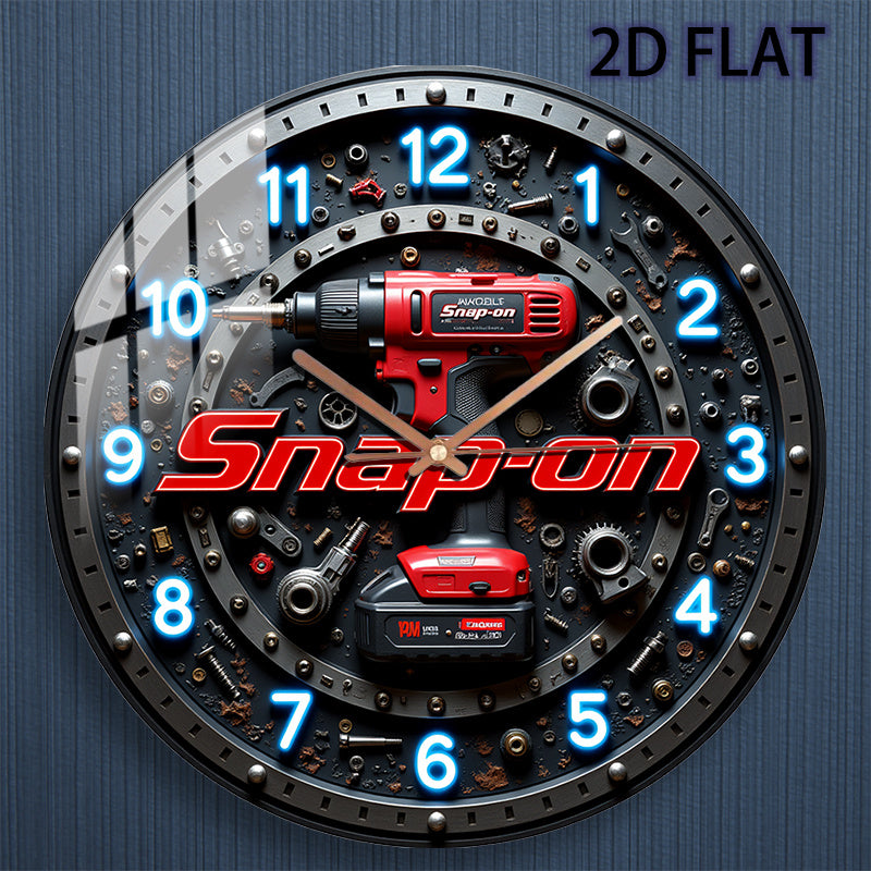 12-Inch -Themed Glass Wall Clock with Snap-On Drill & Power Design (Drill/ Driver) - Silent Quartz Movement, Battery- (AA Not Included) - DIY Mechanic's Workshop Decor for Garage, for Man Cave, Home - Style