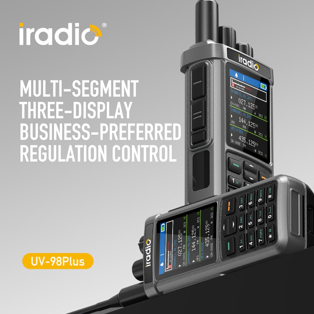 Iradio UV-98PLUS 6 Bands Walkie Talkie 10W High Power Cross Band Repeater Radio, 1024 Canales for Emergency, Outdoor, Security, Emergency Communication, Outdoor Communication, Handheld Radio, Professionalgrade Radio, Highpowe