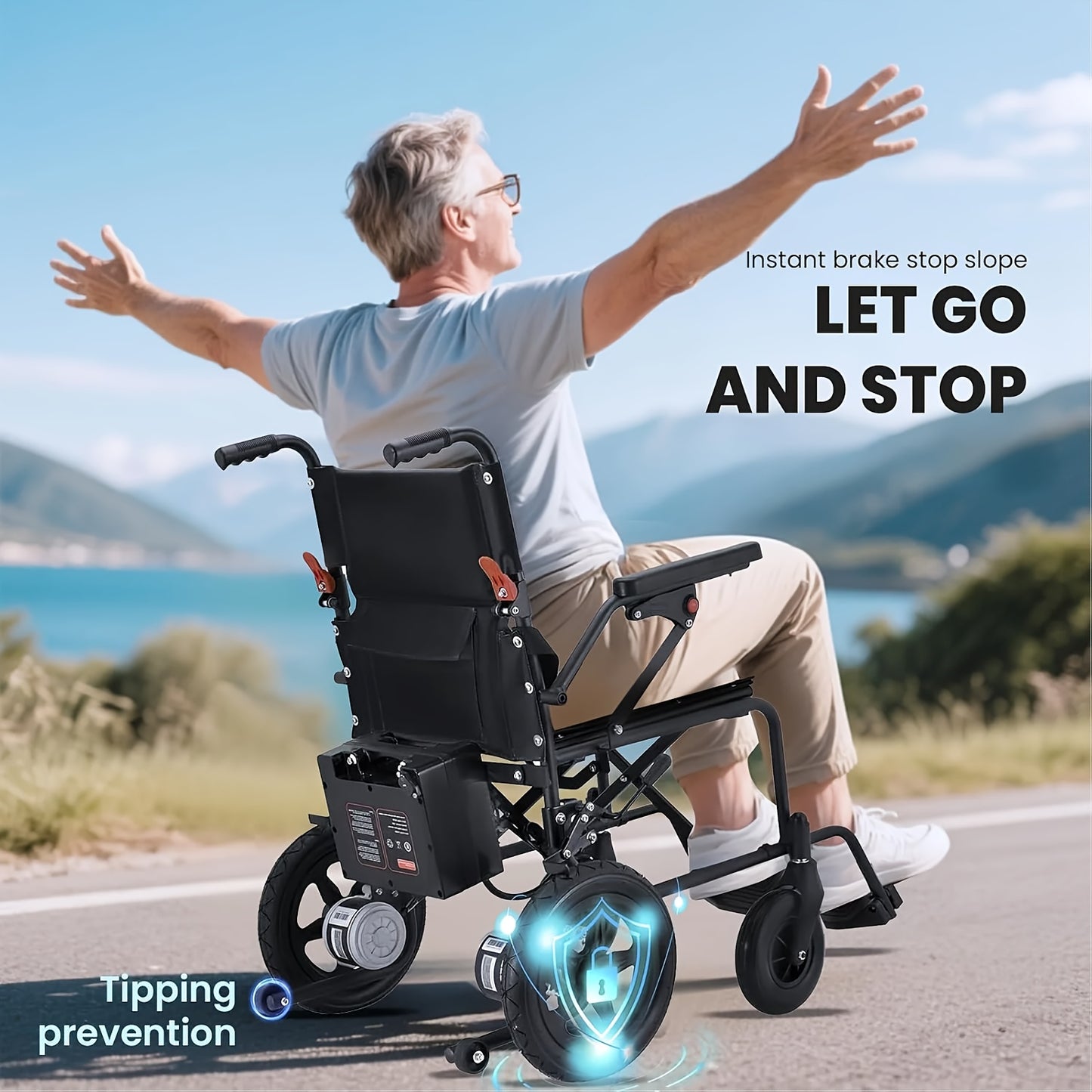 Foldable Electric Wheelchair for Adults, Light Duty Electric Wheelchair with 500W Dual Motors, Storage Bag, 18 Mile Long Range, Weighing Only 47lb, All-Terrain Electric Wheelchair for Seniors, Black