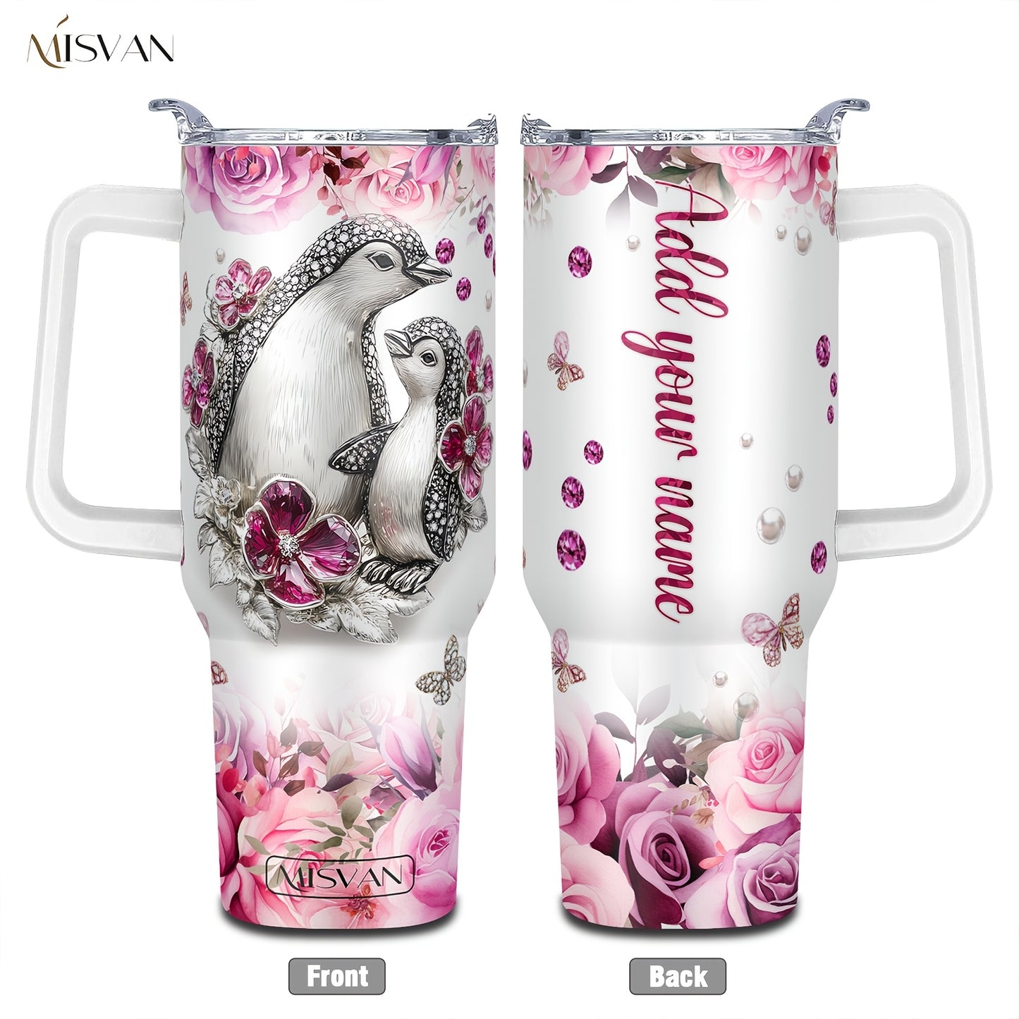 1pc Customized Name Stainless Steel Tumbler | 20oz/22oz/40oz Insulated Water with Lid, Reusable, Round Shape, 304 Stainless Steel, Ideal for Easter, Thanksgiving, Father'S Day, Mother'S Day, Graduation, White Diamond Butterfl