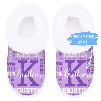Personalized Women's Custom Name Slippers - Add Your Own Name, Non-Slip Rubber Sole, All-Season Indoor House Shoes, Machine Washable - Ideal Gift for Women (Birthday, Christmas) - Cozy Personalized Lounge Footwear, Slipon Des