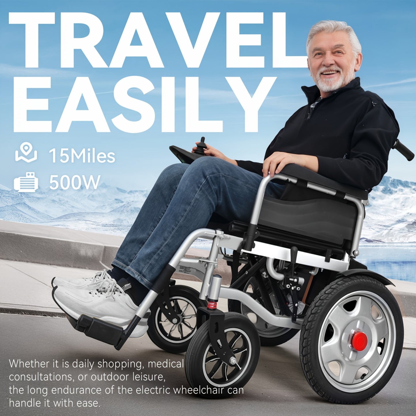 Foldable Electric Wheelchair Exclusively For Elderly -70-Pound Design For Effortless Carrying, Ideal For Seniors. Equipped With Electromagnetic Brakes For Secure Slope Stops And 15-Km Long-Range Battery For Extended Outings.