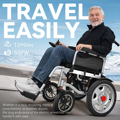 Foldable Electric Wheelchair Exclusively For Elderly -70-Pound Design For Effortless Carrying, Ideal For Seniors. Equipped With Electromagnetic Brakes For Secure Slope Stops And 15-Km Long-Range Battery For Extended Outings.
