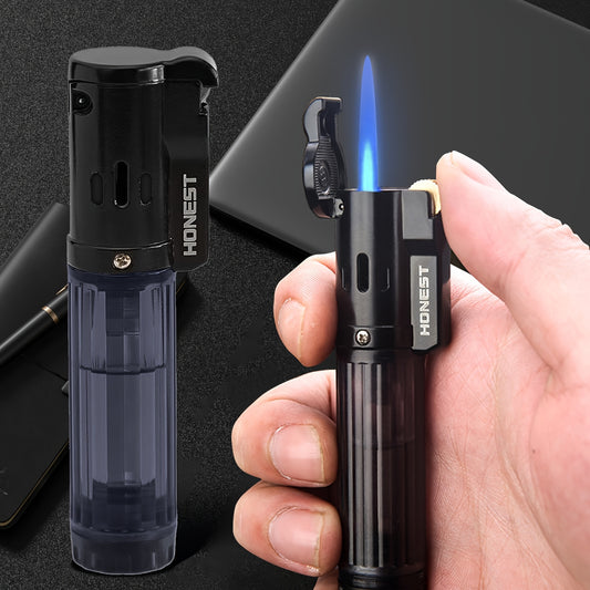 Windproof Straight Flame Lighter Without Butane, Featuring a Sand Wheel, a Visible Gas Window, And an Inflatable Design. This Mini Lighter Is Portable And Perfect for Use in The Kitchen, Fireplace, Or As Gifts for Occasions L