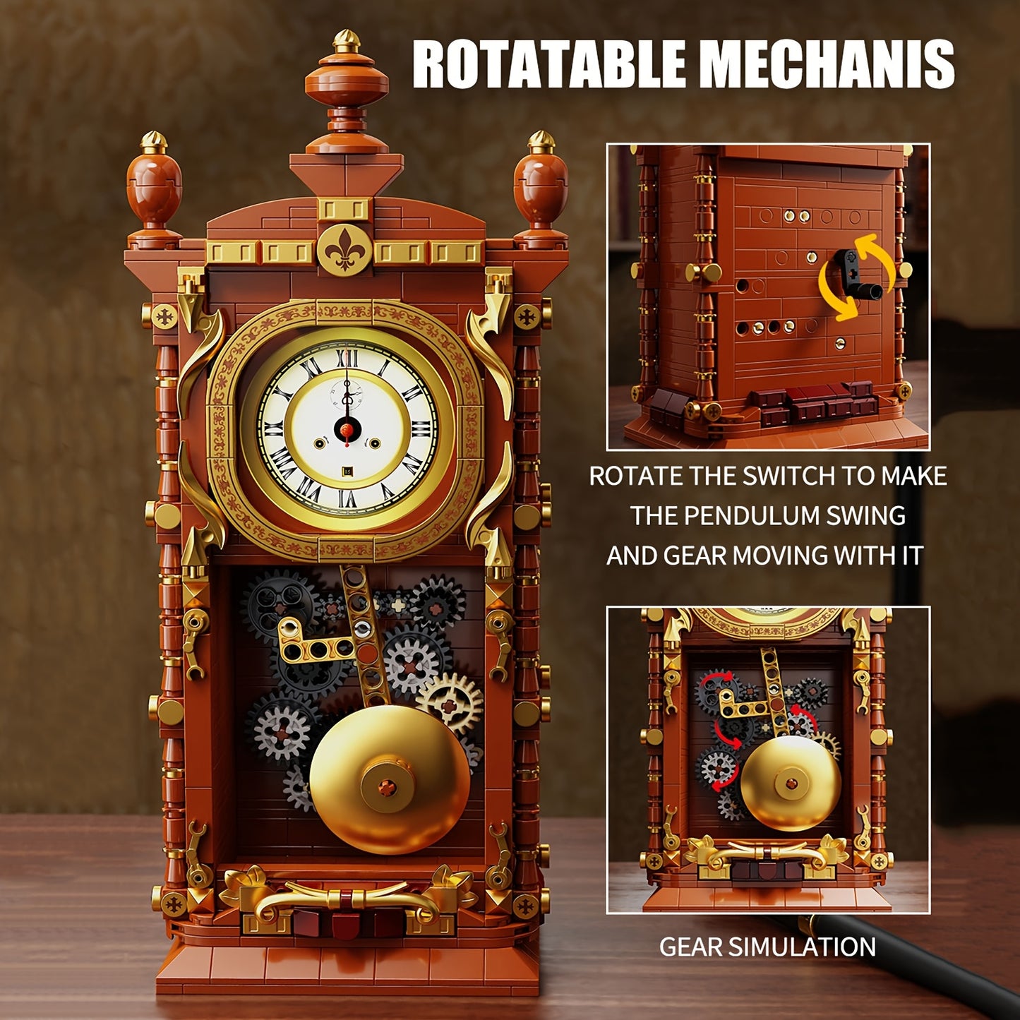 700+pcs Creative Clock Model • Building Blocks Set • Retro Swaying Clock • Alarm Function • Desktop Decor • Gift for Ages 6+