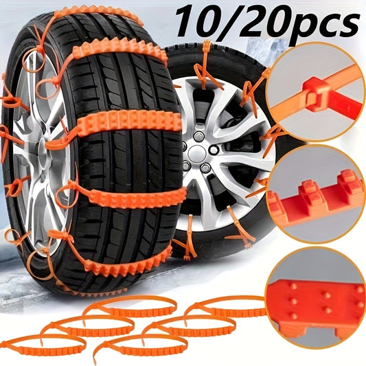 10/20/50-Pack Car Emergency Snow Chains, Winter Driving Anti-Slip, Quick-Install Ice and Snow Chains for Cars, SUVs, and Trucks, Tire Grip Enhancer for Severe Weather Terrain,  Easytouse Chains, Compact Storage, Reliable Perf
