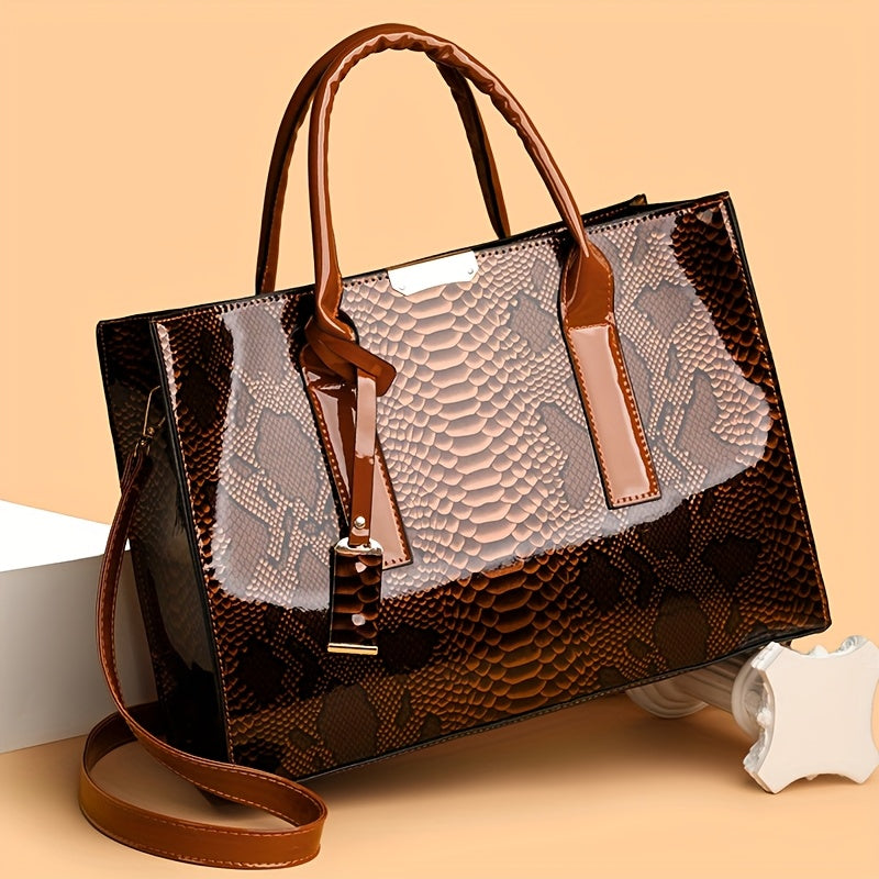 Women'S Large Capacity Elegant Handbag with Detachable Strap & Golden-Tone Hardware - Structured Tote, Golden-Tone Hardware & Zipper Closure